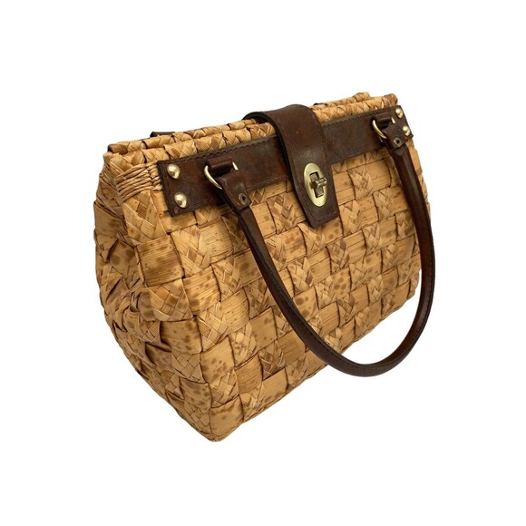 Vintage MR. ERNEST Woven Wicker Handbag Brown Leather Top Handle Bag Purse - Picture 1 of 9